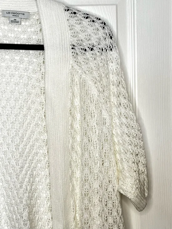 Liz Claiborne Open Knit Cardigan White Lightweight 3X - Picture 2 of 5